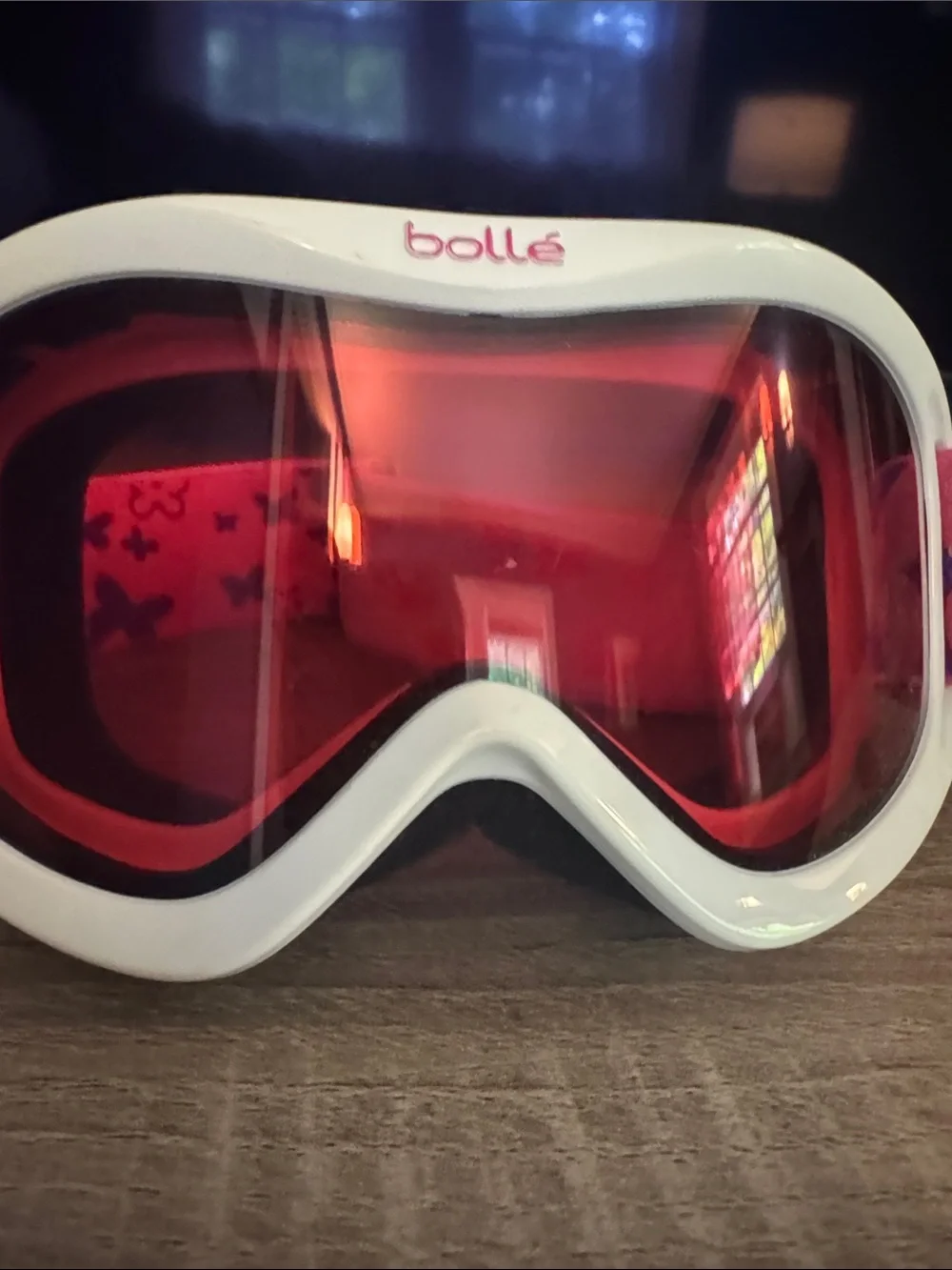 bolle Kids White Frame Pink Lens Ski Goggles with Purple Strap Accents